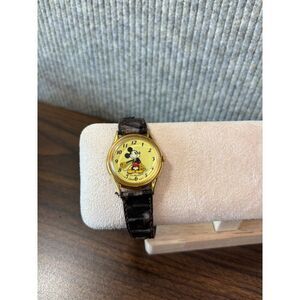 Vintage Mickey Mouse Wristwatch With Worn Leather Strap # note replacement band